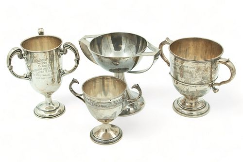 English & American Sterling Silver Loving Cups, Feat. Towle & Lebolt & Co., Ca. 1920, H 7" Dia. 6" 42.16t oz 4 pcs