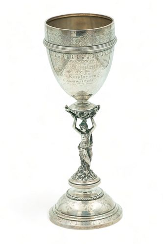 Whiting Manufacturing Company (American) Sterling Silver Commemorative Cup, Ca. 1870, H 13.5" Dia. 5" 27.58t oz