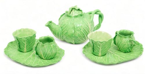 Dodie Thayer (American, 1926-2018) Glazed Pottery Tea Service Set, Lettuce Ware, H 6.75" W 6.5" L 11.5" 7 pcs