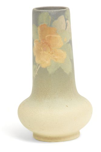 Attributed to Weller Pottery (American) Vase, Blooming Roses, Ca. 1905, H 9" Dia. 5"