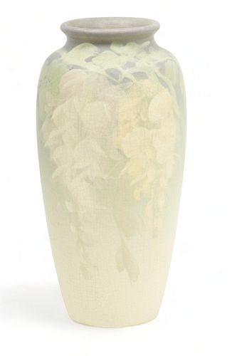 Weller Pottery (American) Vase, Cascading Wisteria Blossoms, Ca. 1910, H 9.5" Dia. 4.5"