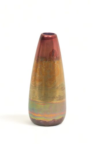 Weller Pottery (American) LaSa Iridescent Glaze Art Pottery Vase, Ca. 1930, H 6.75" Dia. 2.5"