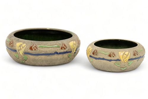 Roseville Pottery (American) 'Mostique' Bowls, Ca. 1920, H 3.75" Dia. 9" 2 pcs