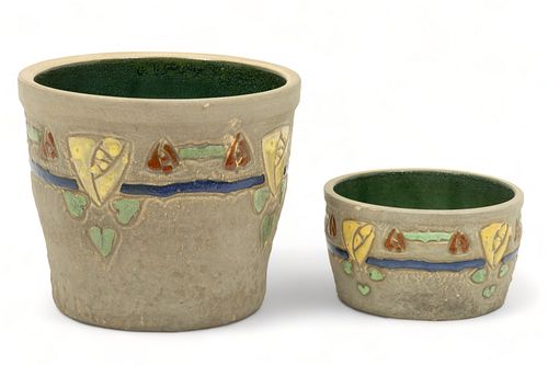 Roseville Pottery (American) 'Mostique' Planters, Ca. 1920, H 7" Dia. 8" 2 pcs