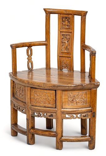 Chinese Hand Carved Curved Chair H 30" W 25" Depth 14"