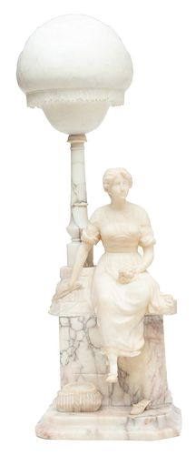 Italian Carved Marble And Alabaster Lamp, Ca. 1920, H 36'' W 12'' Depth 12'' Italian Carved Marble And Alabaster Lamp, H 36" W 12" Depth 12"