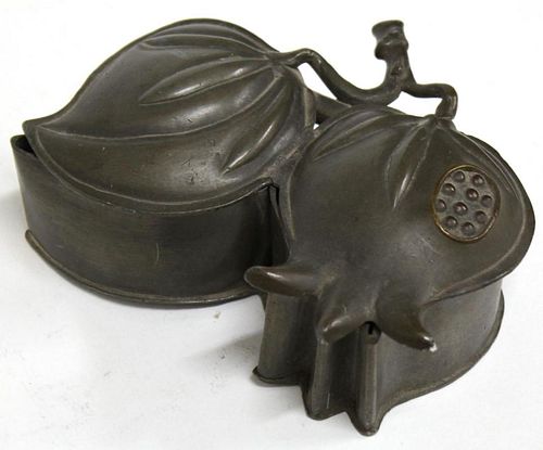 Antique Chinese "Double Fruit" Pewter Box