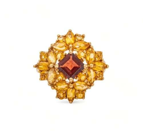 0.8ct Garnet, Citrine & 14k Yellow Gold Ring, 3.5g Size: 6