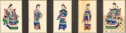 Chinese Watercolor Official Portraits Ca. 1900-1920, H 5" W 3.5" 5 pcs