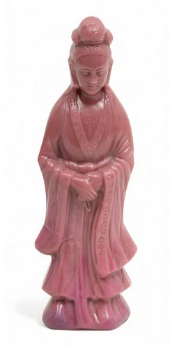 Chinese Pekin Glass Quan Yin Ca. 1900, H 10.2"