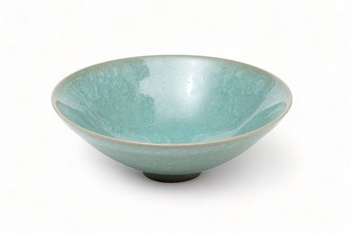 Japanese Glazed Turquoise Porcelain Cone Form Dish, H 2'' Dia. 6.7''