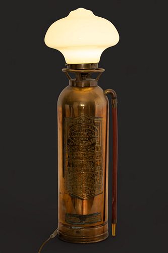 General Model TS-13 Brass Fire Extinguisher Ca. 1940-1950, "Fitted As Lamp", H 30" Dia. 8"