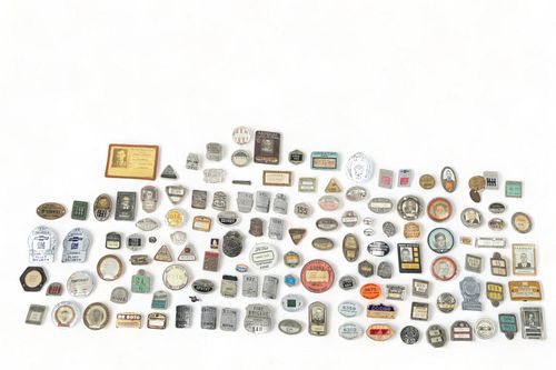 American/Detroit Tin, Brass, Paper, And Assorted Metal Ca. 1890 - 1950, "Automobile Manufacturing Employee Pins, Badges, And IDs", 144 Pcs