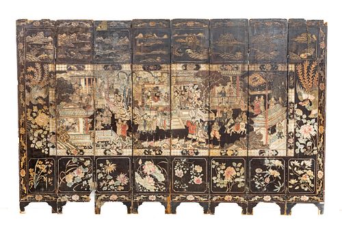 Chinese Antique Hand Panted Coromandel Lacquer Screen, H 82" L 128"