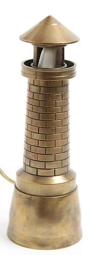 Polished Brass Lighthouse-Form Lamp
