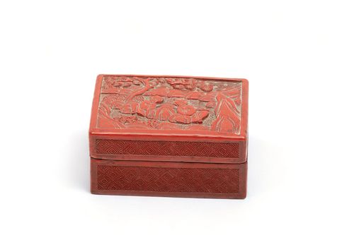 Chinese Cinnebar Red Lacquer Box Ca. 19th.c., H 2.5" L 4" Depth 3"