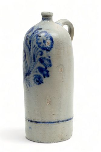 German Salt Glaze Crockery Jug, C. 1920, H 15.5", W 6", L 8"
