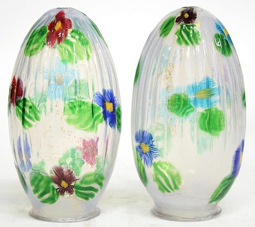 Pair of Artisti Barovier Murano Glass Lamp Globes