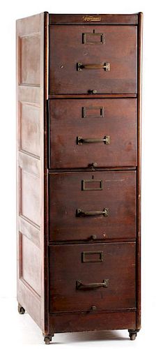 Antique Wagemaker 4-Drawer Wood File Cabinet