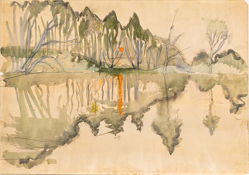 Charles Ephraim Burchfield (American, 1893-1967) Watercolor, Gouache And Graphite on Paper, May 1916, "Reflections", H 13.75" W 19.75"