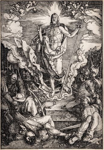 Albrecht Durer (German, 1471-1528) Woodcut on Laid Paper, 1510, "The Resurrection (from the Large Passion)", H 15.4" W 10.8"