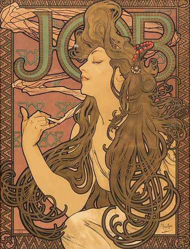 Alphonse Mucha (Czech, 1860-1939) Lithograph in Colors on Wove Paper 1896, "Job", H 19.25" W 15"