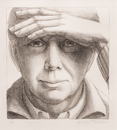 George Tooker (American, 1920-2011) Lithograph on Rives BFK Paper 1984, "Self Portrait", H 8.1" W 7.8"
