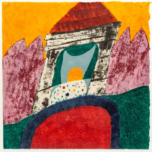 Carol Summers (American, 1925-2016) Woodcut in Colors on Japanese Paper 1991, "Diocletians Retreat"