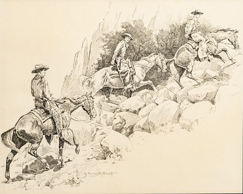 Robert Farrington Elwell (American, 1874-1962) Pen And Ink on Paper, "The Successful Sheriff", H 21" W 26"