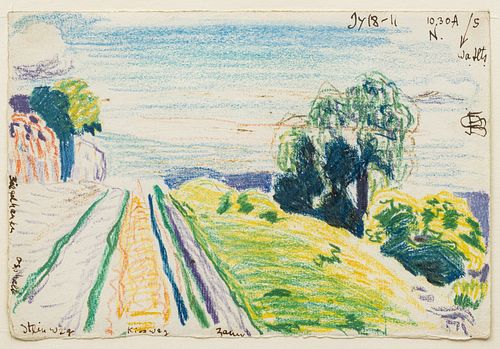 Oscar Florianus Bluemner (German-American, 1867-1938) Crayon on Paper, "Study of Color And Light", H 5" W 7.5"