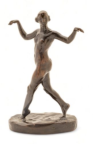 Charles Cary Rumsey (American, 1879-1922) Bronze Sculpture, Early 20th C., "Dancing Female Nude", H 10" W 3" L 6"