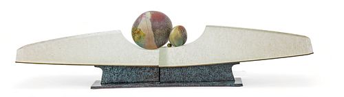 Jack Schmidt (American, B. 1945) Cast And Blown Glass, Bronze And Steel 2006, "Landscape No. 22 (from Precious Stone Series)", H 12" L 48"