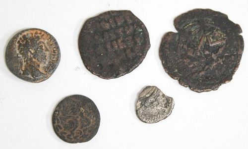 5 Assorted Ancient Coins, Incl. Greek & Roman