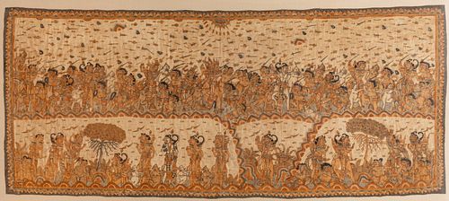Balinese Painting on Fabric, Scene from "The Ramayana", H 34" W 79.75"