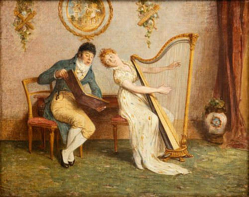 Walter Dendy Sadler (English, 1854-1923) Oil on Canvas, Ca. 1895, "Rehearsal", H 16" W 20"