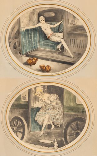 Louis Icart (French, 1888-1950) Etchings with Aquatint And Hand Coloring on Paper, 1929, "Eighteen-Thirty; Nineteen-Thirty", H 15.2" W 18.1"
