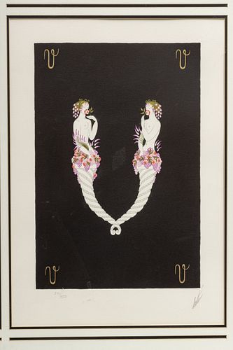 Erte (French, 1892-1990) Lithograph Ca. 1976, Letter "V", H 16" W 10.5"