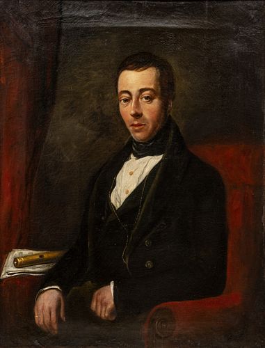 William Jordan Fairlie (British, 1825-1875) Oil on Canvas, "Portrait of Stephen Collins Foster,", H 37.5" W 29"