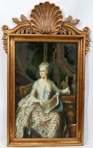 E. Bauer, After Maurice Quentin De La Tour, Oil on Canvas,  20th C., "Madame De Pompadour in Her Study", H 33'' W 22''