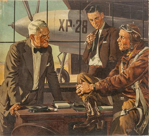 Chester "George" Shepherd (American, 1894-1957) Oil on Canvas "The North American XB-28 Dragon", H 24" W 28"