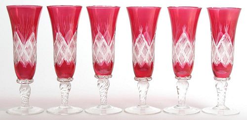 6 Bohemian Etched Glass Wine Glasses