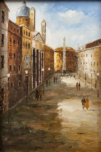 Oil on Canvas "Old Barcelona Street Scene,", H 36" W 24"