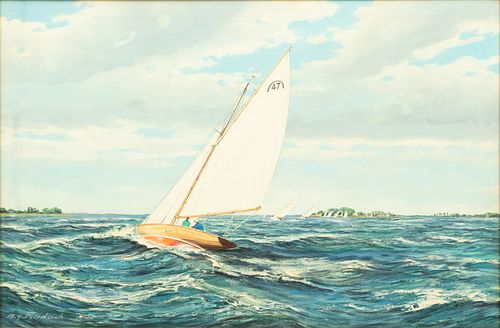 M. G. Friedrich (German/American (20th C.)) Oil on Canvas Ca. 1950, "Sailing Off Cape Cod", H 24" W 36"