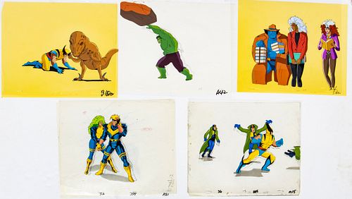 MARVEL PRODUCTION ANIMATION CELS AND SKETCHES, C. 1990S, H 10", W 12", "X-MEN: the ANIMATED SERIES", "IRONMAN"