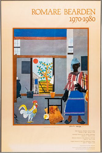 Romare Bearden (American, 1911-1988) Offset Lithographic Poster Ca. 1970-80, "Morning of the Rooster (Mint Museum)", H 36" W 24"