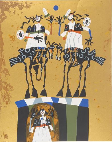 Joze Ciuha (Slovenia, 1924-2015) Screenprint in Colors on Wove Paper 1977, "Pravljica I", H 28" W 22.5"