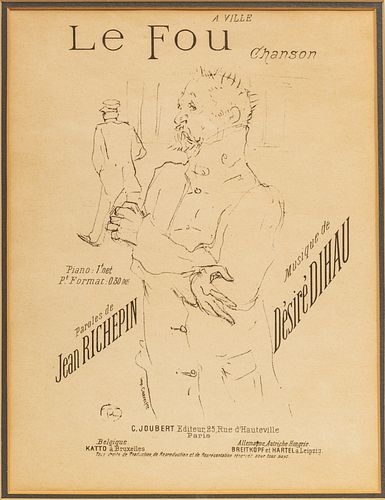 Henri De Toulouse-Lautrec (French, 1864-1901) Lithograph Ca. 1895, "Le Fou", H 10.5" W 7"