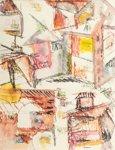Jack Faxon (American, 1936-2020) Mixed Media with Watercolor H 11" W 9"