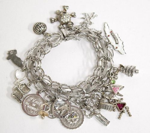 Silver Double-Link Charm Bracelet with 19 Charms
