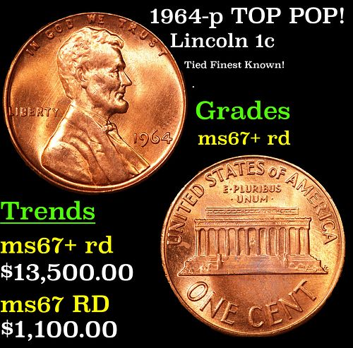 1964-p Lincoln Cent TOP POP! 1c Grades GEM++ RD by USCG